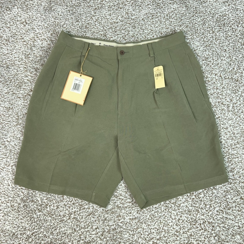 Tommy‎ Bahama Shorts Mens 35 Green Silk Chino Fairway Freddie Casual Golf Summer